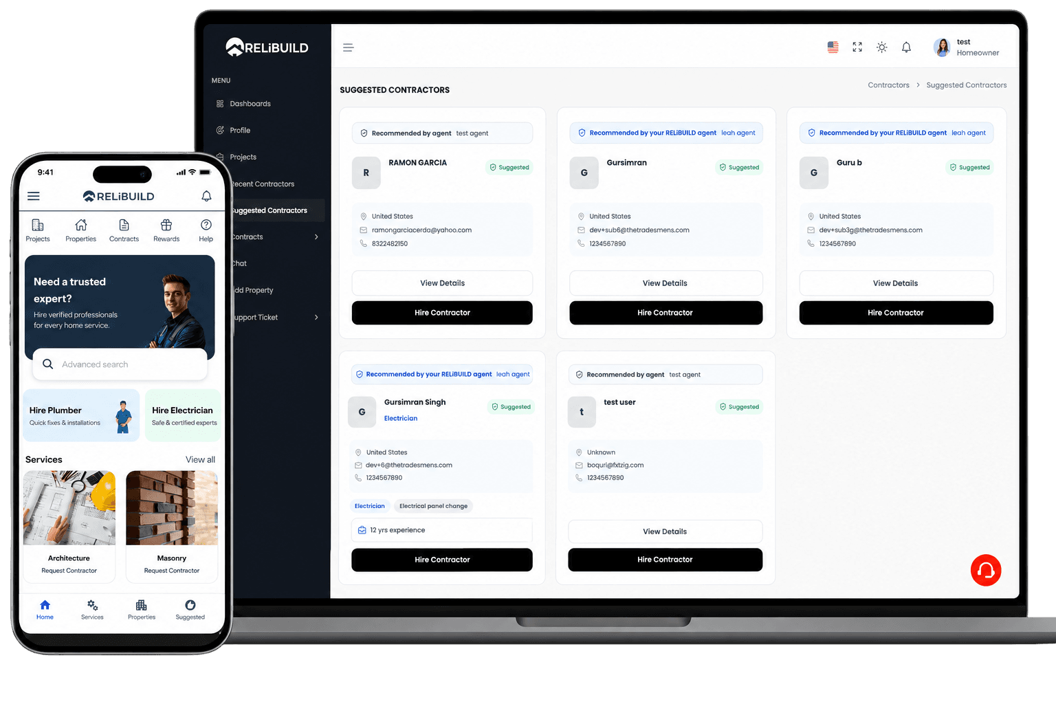 Relibuild - Construction & Property Management Platform dashboard interface showcase by VTech Serve